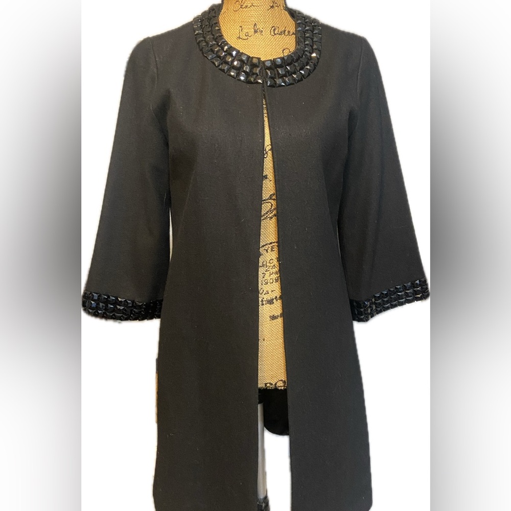 Vintage Elegant Black Embellished Wool blend Women's Coat